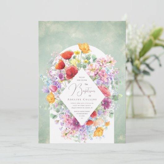 Overvloedige Wildflowers Zachte Waterverf Doop Kaart (Staand voorkant)