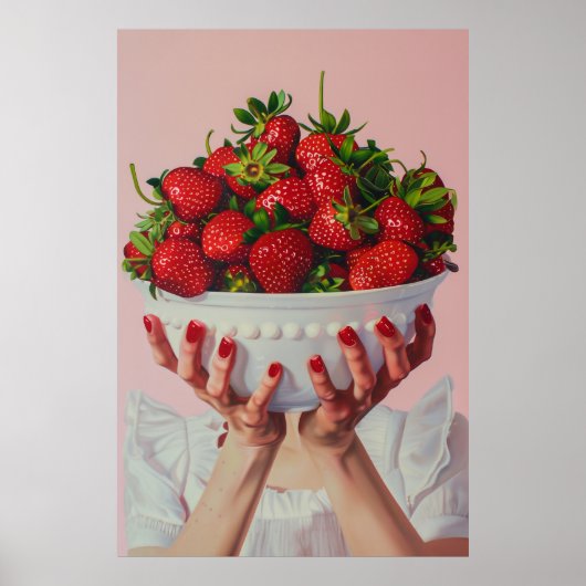 Overvloeiende kom aardbeien poster (Voorkant)