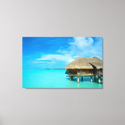 Overwater bungalow op Bora Bora canvas print (Voorkant)
