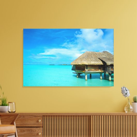 Overwater bungalow op Bora Bora canvas print (Insitu (Woonkamer))