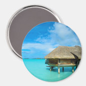 Overwater bungalow op Bora Bora ronde magneet (Voorkant / Achterkant)