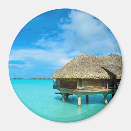 Overwater bungalow op Bora Bora ronde magneet (Voorkant)