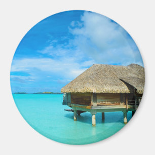 Overwater bungalow op Bora Bora round magnet