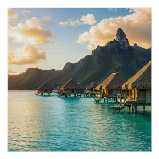 Overwater Bungalows at Sunset Perfect Poster (Voorkant)