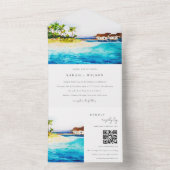 Overwater Villa Seascape Beach Weddenschap QR Code All In One Uitnodiging (Binnen)