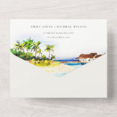 Overwater Villa Seascape Beach Weddenschap QR Code All In One Uitnodiging (Achterkant)