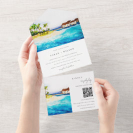 Overwater Villa Seascape Beach Weddenschap QR Code All In One Uitnodiging
