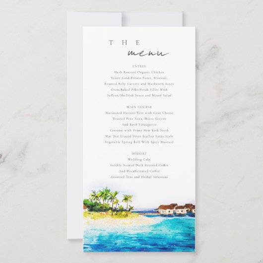 Overwater Villa Seascape Beach Wedding Menu Kaart (Voorkant)