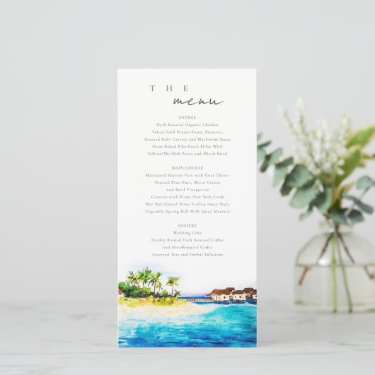 Overwater Villa Seascape Beach Wedding Menu Kaart (Staand voorkant)