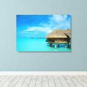 Overwaterbungalow op Bora Bora canvasprint Canvas Afdruk (Insitu (Houten vloer))