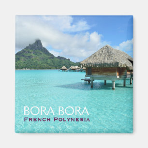 Overwaterresort op Bora Bora met tekstmagneet Magneet