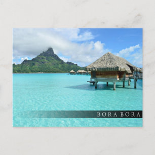 Overwaterresort op briefkaart van de Bora Bora-bar