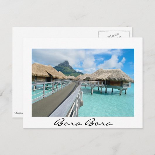 Overwaterresort op het witte briefkaart Bora Bora (Voorkant / Achterkant)