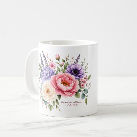 Overweeg de wilde bloemen Lukas 12:27 mok (Voorkant links)