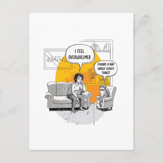 Overweldigde Introvert Kat Humor Herkenbaar Meme Briefkaart (Voorkant)