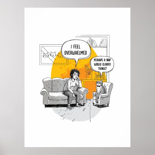 Overweldigde Introvert Kat Humor Herkenbaar Meme Poster (Voorkant)