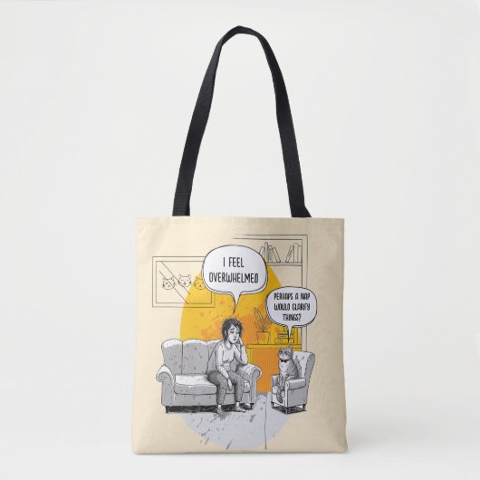 Overweldigde Introvert Kat Humor Herkenbaar Meme Tote Bag (Voorkant)