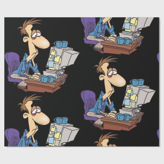 Overwerkte kantoormedewerker grappige vermoeide we cadeaupapier (Vlak)