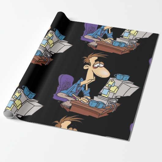 Overwerkte kantoormedewerker grappige vermoeide we cadeaupapier (Uitgerold)