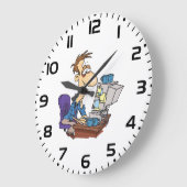 Overwerkte kantoormedewerker grappige vermoeide we grote klok (Hoek)