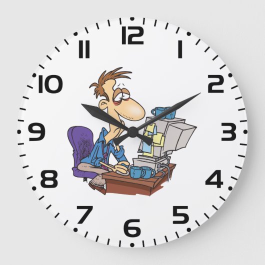 Overwerkte kantoormedewerker grappige vermoeide we grote klok (Voorkant)