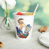 Overwerkte kantoormedewerker grappige vermoeide we papieren bekers