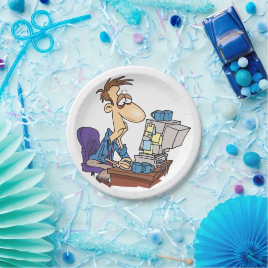 Overwerkte kantoormedewerker grappige vermoeide we papieren bordje (Feest)