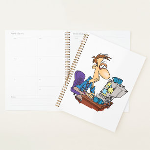 Overwerkte kantoormedewerker grappige vermoeide we planner