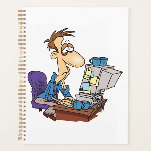 Overwerkte kantoormedewerker grappige vermoeide we planner (Voorkant)