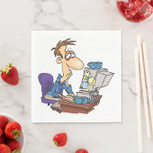 Overwerkte kantoormedewerker grappige vermoeide we servet