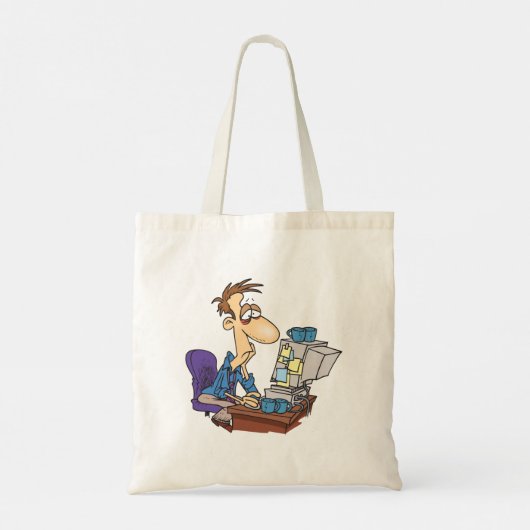 Overwerkte kantoormedewerker grappige vermoeide we tote bag (Achterkant)