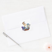 Overwerkte kantoormedewerker grappige vermoeide we vierkante sticker