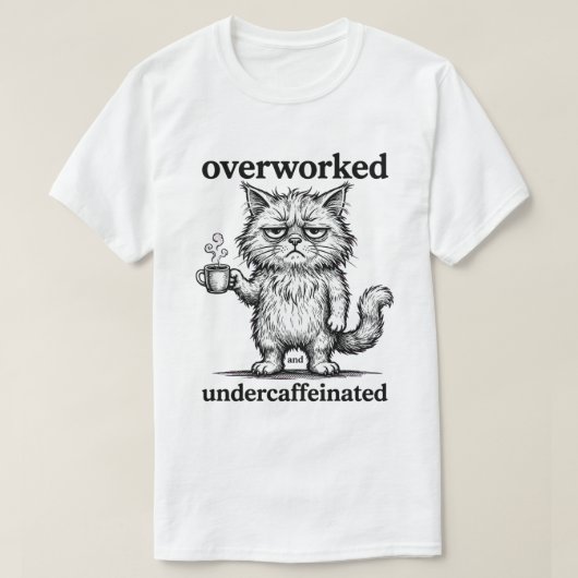 Overwerkte Kat Grappig T-shirt (Design voorkant)
