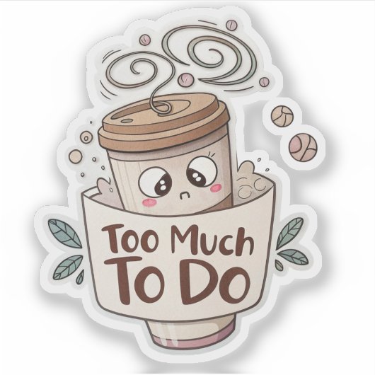  Overwhelmed Coffee Sticker – Too Much to Do (Voorkant)