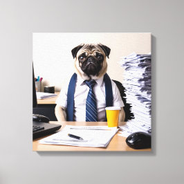 Overwhelmed Office Pug Canvas Afdruk