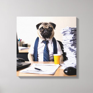 Overwhelmed Office Pug Canvas Afdruk