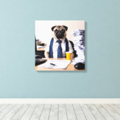 Overwhelmed Office Pug Canvas Afdruk (Insitu (Houten vloer))