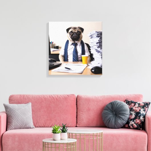 Overwhelmed Office Pug Canvas Afdruk (Insitu (Woonkamer))