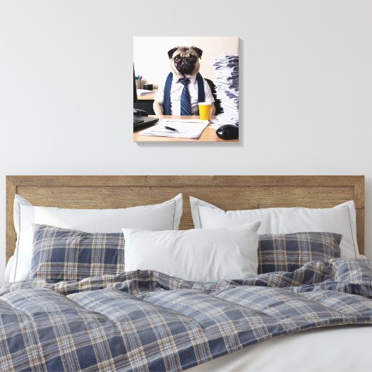 Overwhelmed Office Pug Canvas Afdruk (Insitu (Slaapkamer))