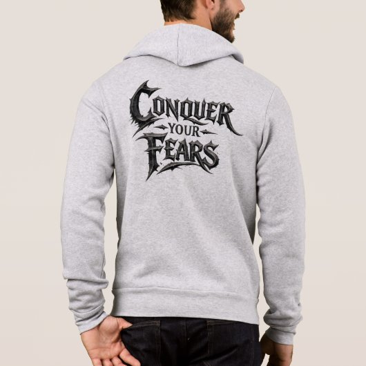 Overwin Je Angsten Achterkant Print Zip Hoodie (Achterkant)