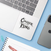Overwin je Angsten Motiverende Vinyl Sticker (Laptop met iPhone)