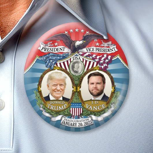 Overwinning en inhuldiging - Donald Trump JD Vance Ronde Button 7,6 Cm