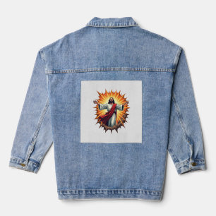 Overwinning Jezus Uitbarsting Vintage Gravure Shir Denim Jacket