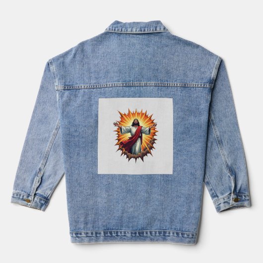 Overwinning Jezus Uitbarsting Vintage Gravure Shir Denim Jacket (Achterkant)
