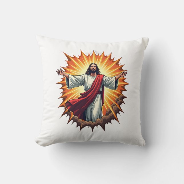 Overwinning Jezus Uitbarsting Vintage Gravure Shir Kussen (Voorkant)