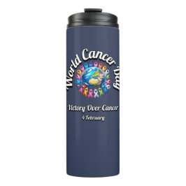 Overwinning op kanker. Wereldkankerdag. Thermosbeker