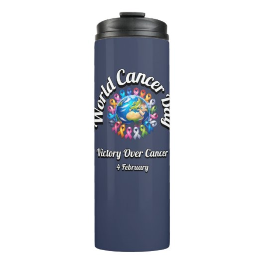 Overwinning op kanker. Wereldkankerdag. Thermosbeker (Voorkant)