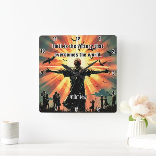 Overwinningen: wereld door geloof vierkante klok (Huis)