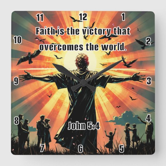 Overwinningen: wereld door geloof vierkante klok (Voorkant)