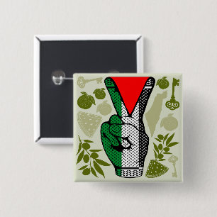 Overwinningshand weerstands rode driehoek symbool vierkante button 5,1 cm